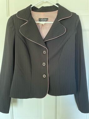 Black Blazer/Skirt Suit with Pink Piping
